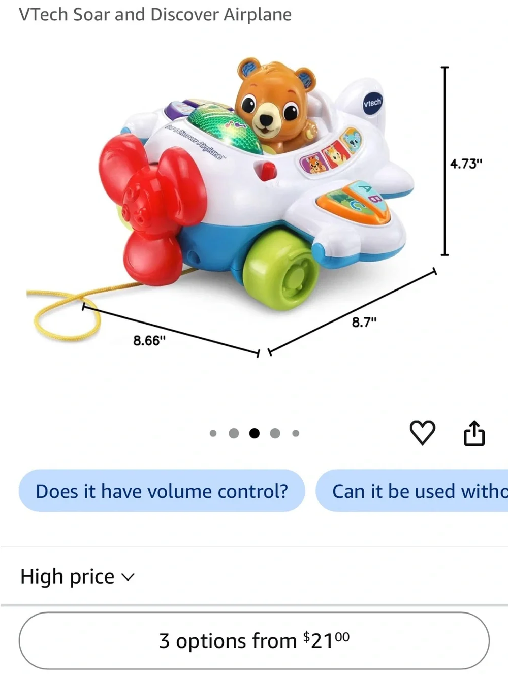 VTech Light & Sound Pull-Along Airplane Toy - White, Blue, Red, Green